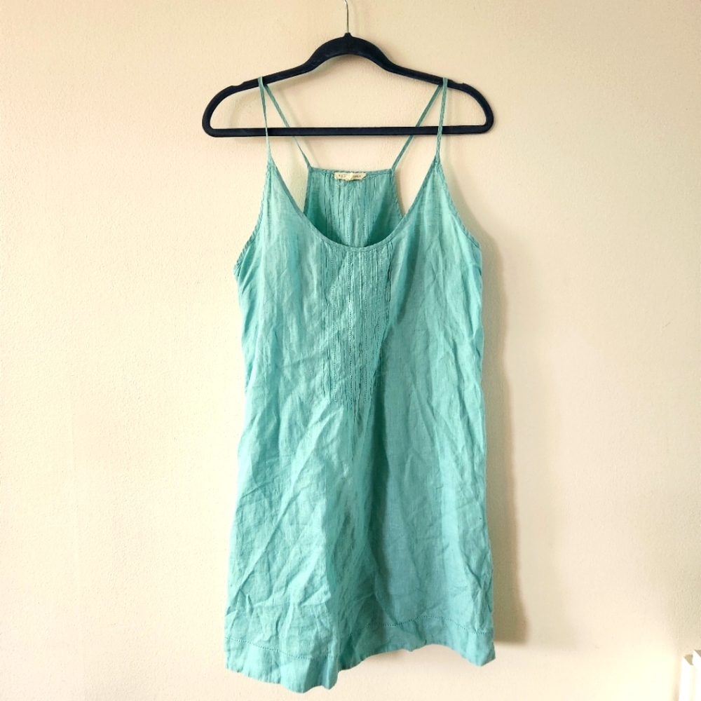 Eileen Fisher Blue Spaghetti Strap Linen Mini Dress